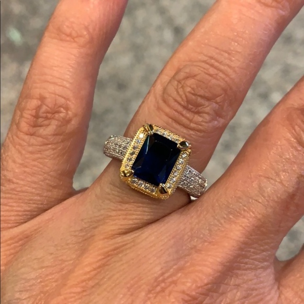 2ct Blue Emerald cut Engagement Ring